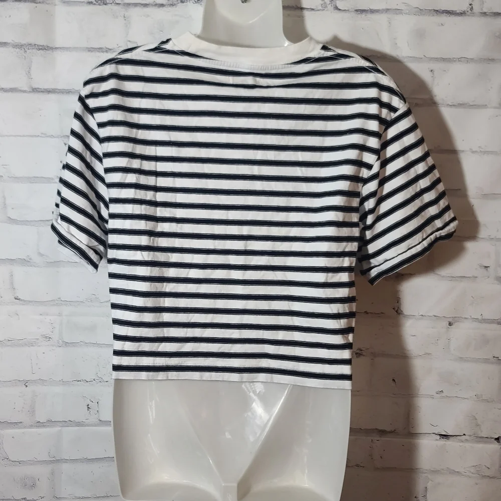Madewell Cropped Striped Boxy Fitted T-shirt XS - Picture 2 of 3